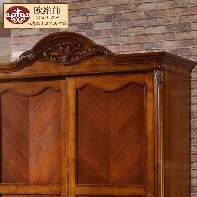 欧维佳 美式趟门衣柜 2门滑移 欧式两门推拉门衣柜 实木衣橱1.5米