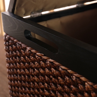 藤木结合田园藤编收纳凳子储物凳换鞋凳沙发方凳可坐人整理收纳凳