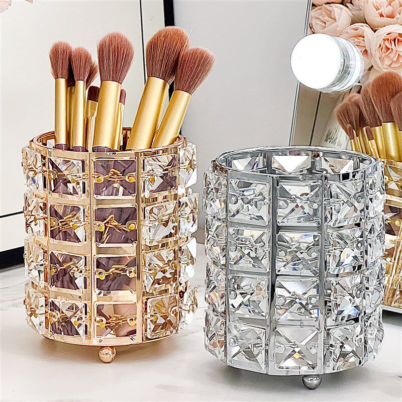 收纳玻璃笔筒桌面化妆台眉笔彩妆大容量水晶化妆刷收纳筒刷具收纳