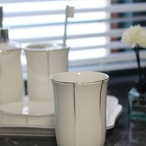 浴室用品洗漱五件套配托盘高档陶瓷洁具欧式现代卫生间刷牙漱口杯