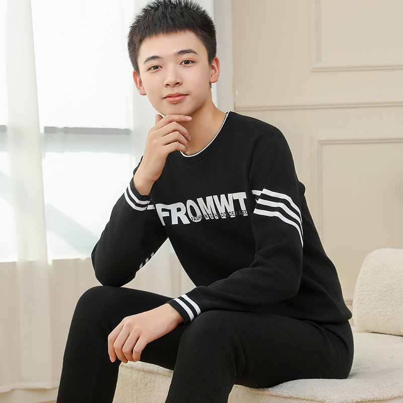 青少年保暖内衣加绒加厚男初高中生大童纯棉秋衣秋裤学生套装冬季