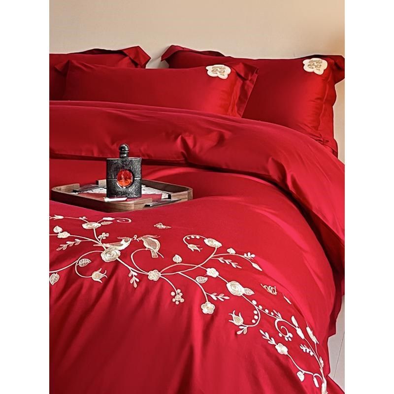 简约结婚床上四件套婚床床单被套婚嫁婚庆全棉大红色婚房新款