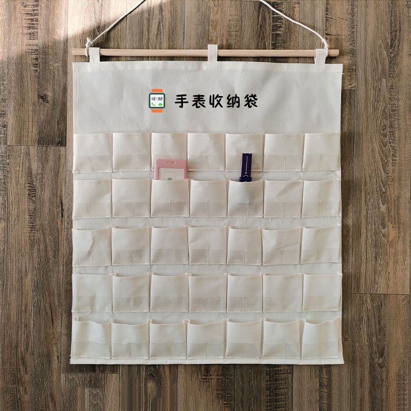 教室壁挂多层手表储物袋班级挂式帆布接送卡收纳袋校徽饭卡置物袋