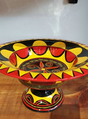 彝族漆器餐具高脚盘册第彩绘手工艺品特色高脚盆民族特色餐厅盘子
