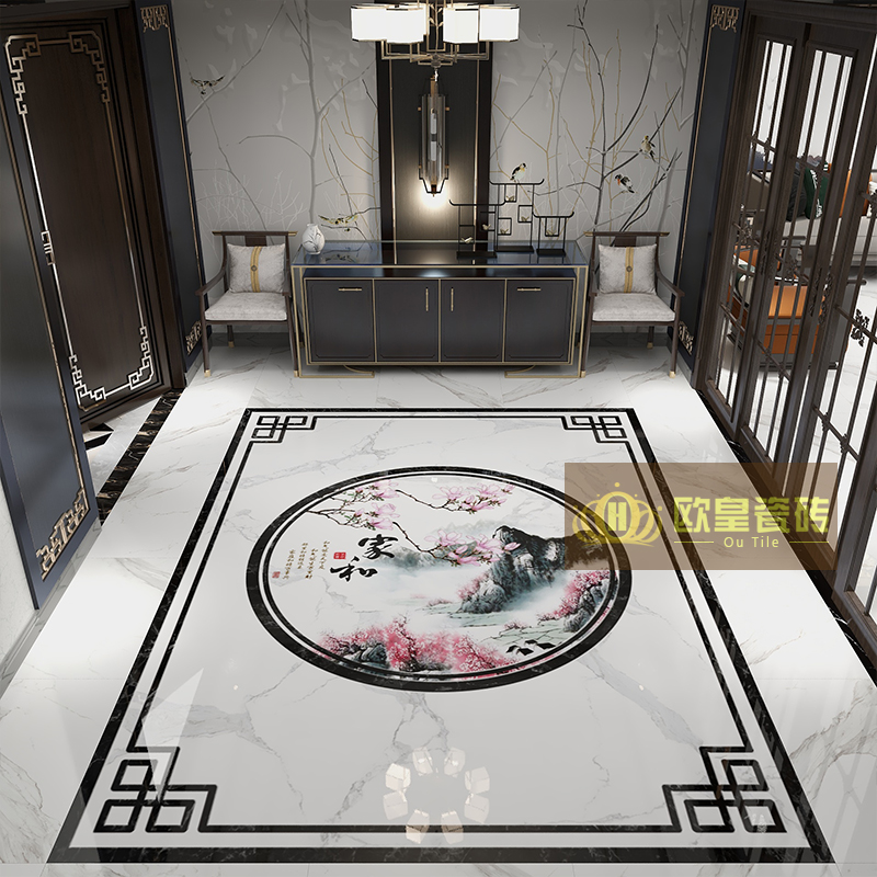 定制图案地板砖800x800新中式客厅拼花瓷砖入户玄关微晶石地砖