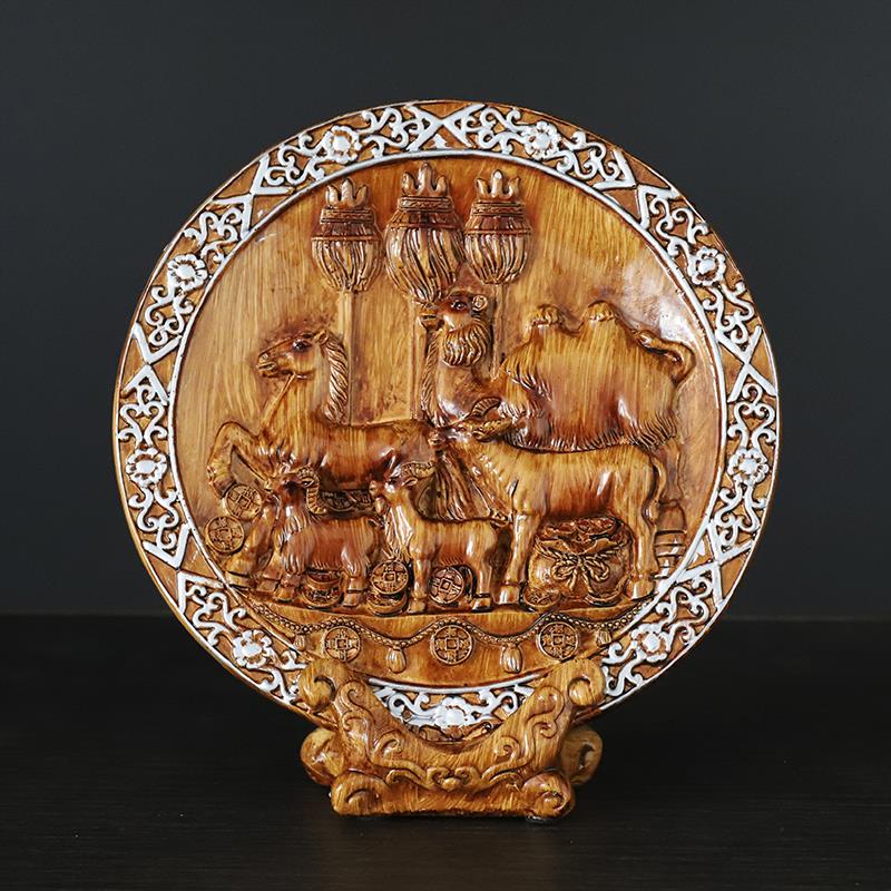 蒙古族特b色摆件装饰品圆盘画彩色立体内蒙古工艺品草原旅游纪念