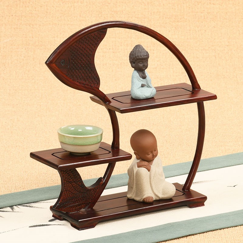 老挝大红酸枝博古架小摆件小型底座多宝阁红实木紫砂茶壶茶具架子