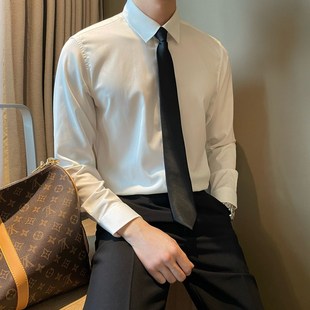 学院风男士 青年免熨烫方领白衬衣时尚 商务休闲纯色内搭衬 扣式 韩版