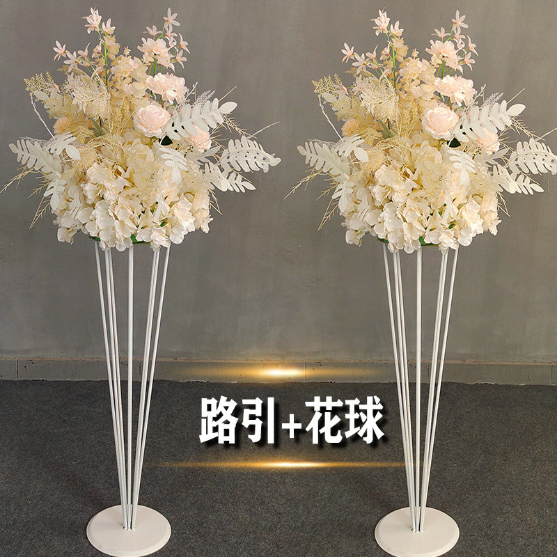 2021新款婚庆路引插花铁艺花器婚礼桌花摆件花柱几何路引锥形路引