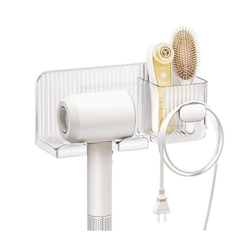 家用卫生间浴室免打孔电吹风机一体置物架亚克力夹板壁挂壁式白色