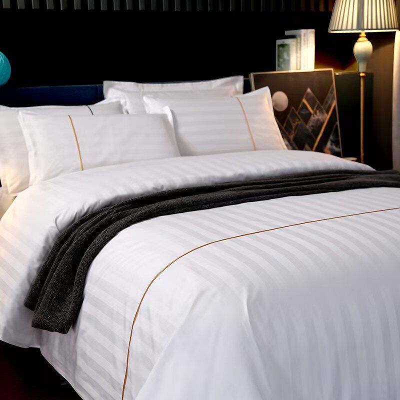 酒店专用四件套牀上用品白色被套牀单宾馆民宿被芯枕芯六件套牀笠