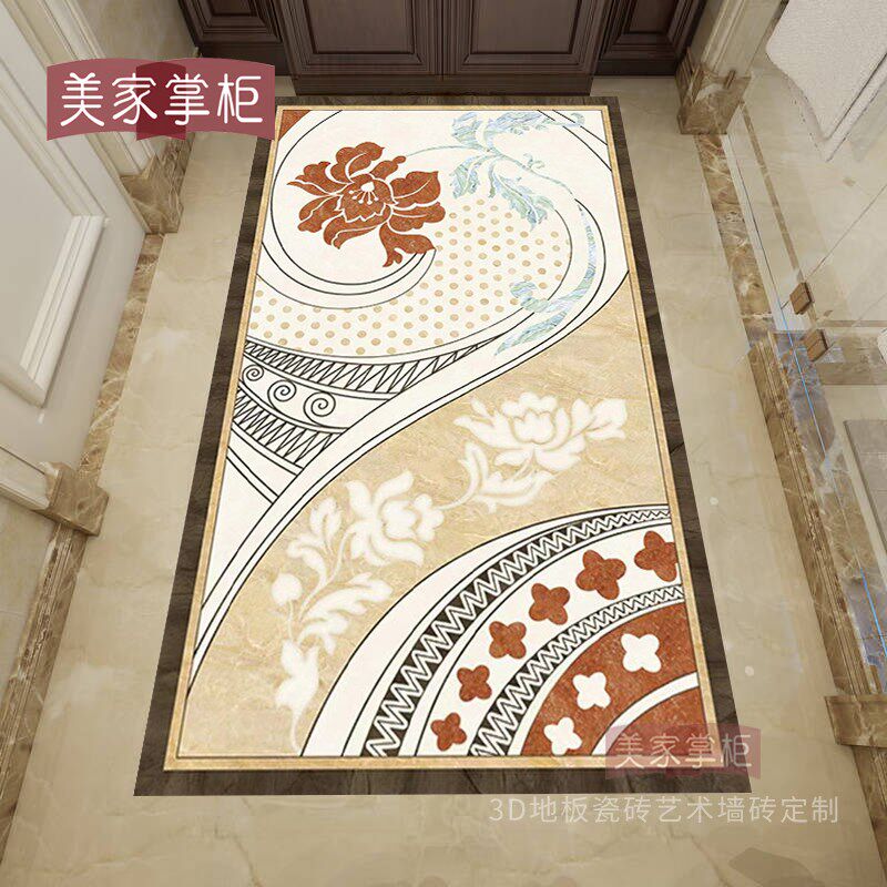 欧式别墅客厅地板砖瓷砖入户过道走廊抛晶砖拼花地砖尺寸图案定制