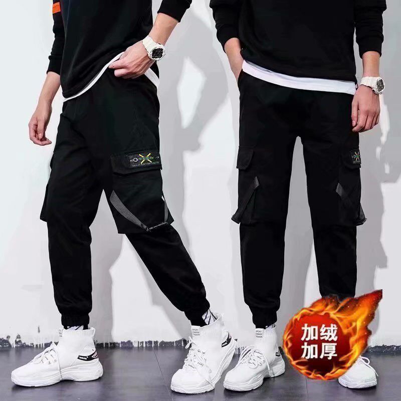 2025新款工装裤男冬季加绒加厚束脚运动裤学生休闲韩版潮流小脚裤