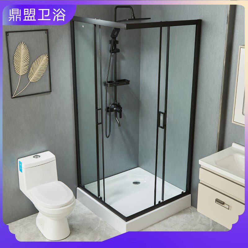 简易整体方形L型淋浴房干湿分离隔断浴室玻璃移门洗澡间带底座
