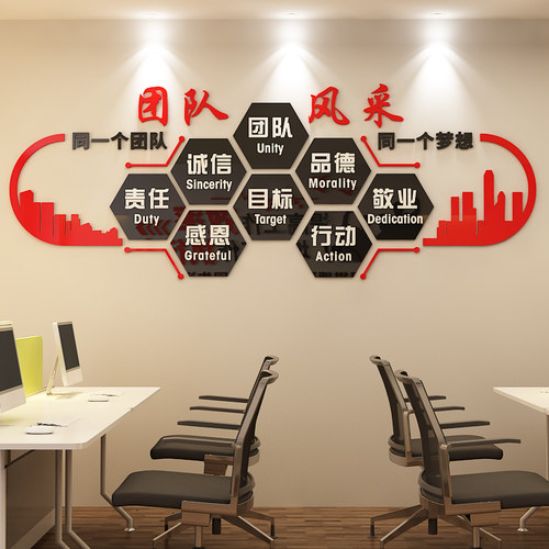 办公室墙c面装饰会议布置公司背景形象墙企业团队文化励志标语贴