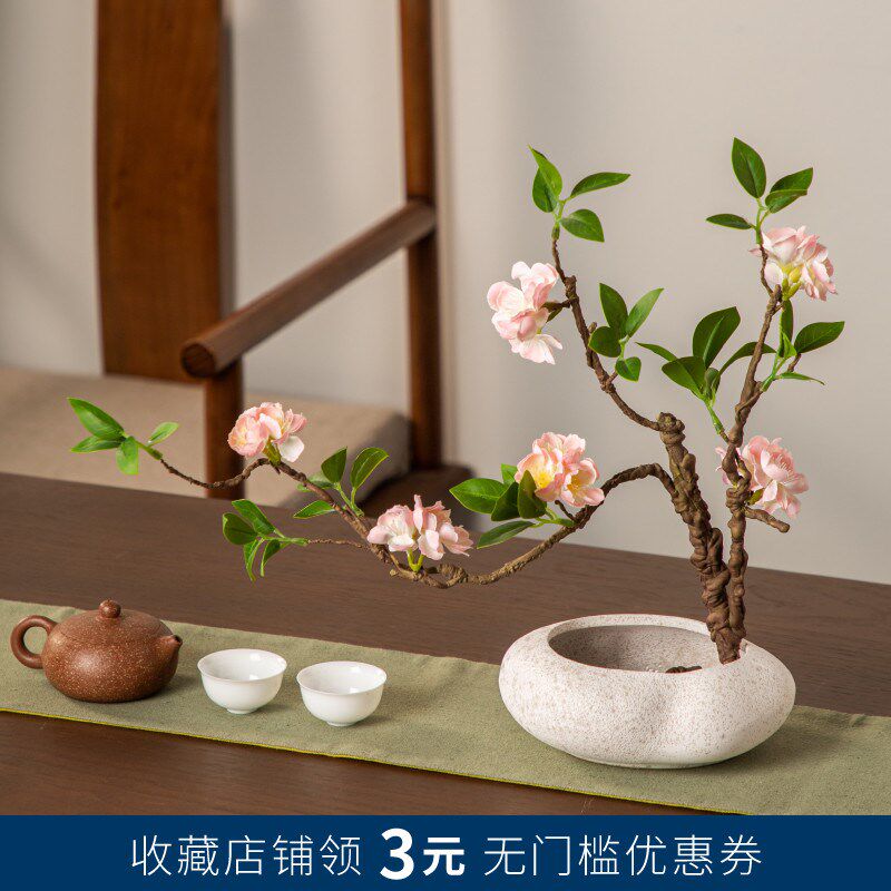 仿真梅花套餐陶瓷花盆q桌面摆放花卉高档逼真花艺客厅餐厅玄关装