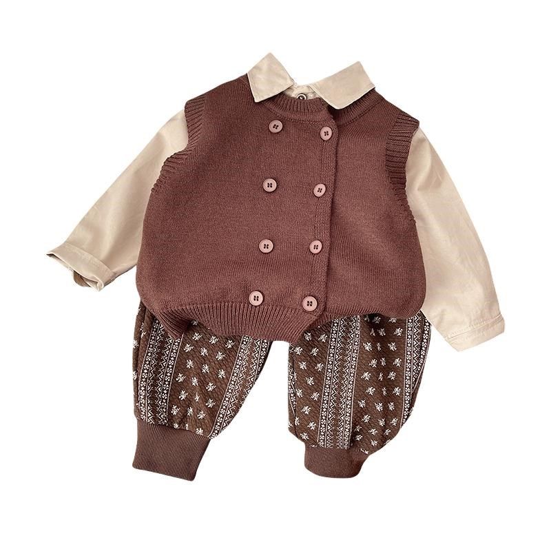 男童春装套装2025新款帅气时髦潮宝宝毛衣三件套春秋季婴儿童男孩