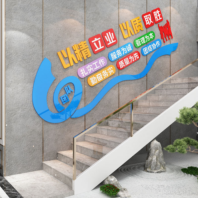 企业公司楼梯文化墙励志文字墙贴墙面装饰团队激S励标语背景墙布