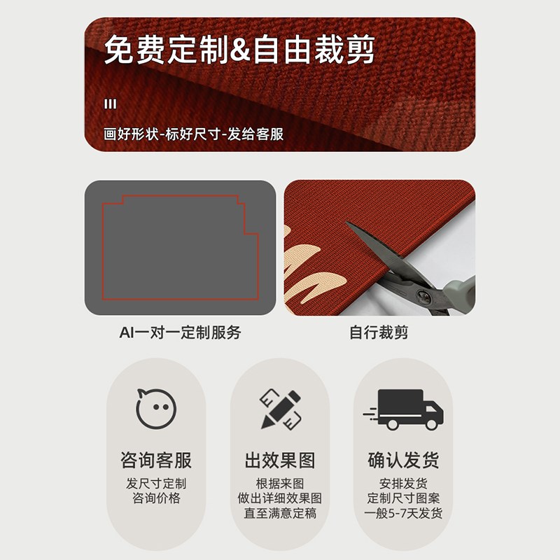 红色喜庆乔迁耐脏防滑入户门地垫家用大门口可定制脚踏垫玄关地垫