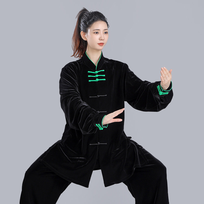 新款太极拳服南韩绒表演刺绣演出练功服武术男秋冬加厚女保暖