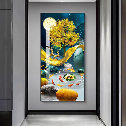 入户玄关装饰画正对门走廊过道客厅挂画现代简约九U鱼图寓意好壁