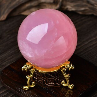 天然粉水晶球摆件原石打磨马粉客厅卧室玄关办公室摆件礼品