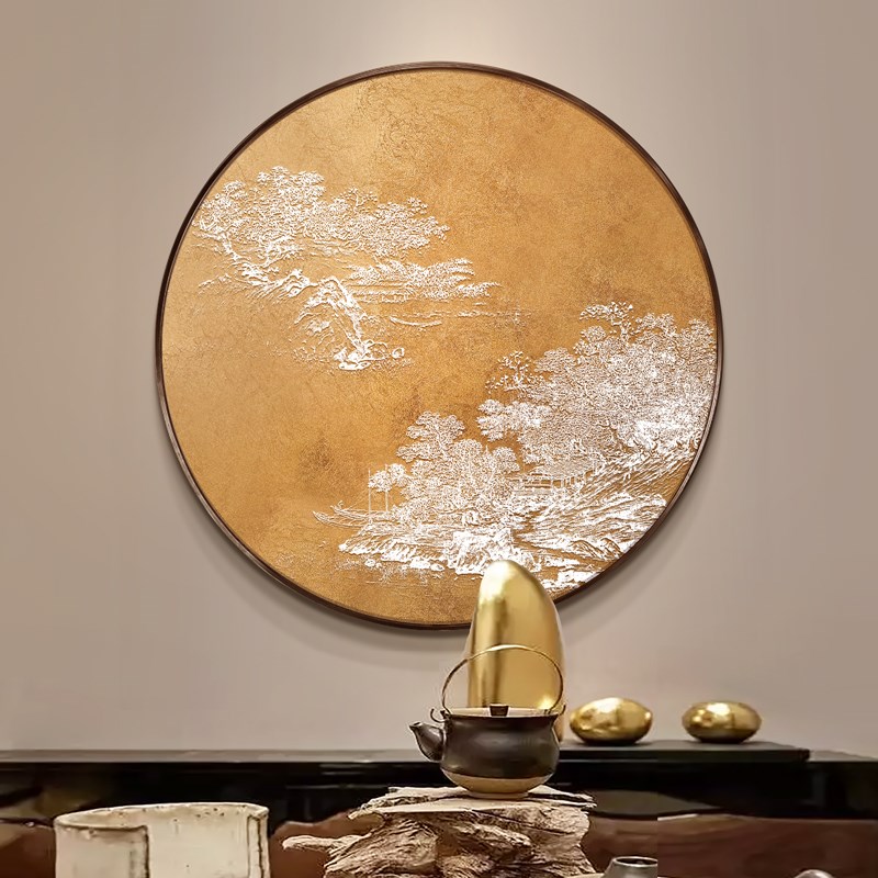 入户玄关装饰画新中式石竹图浮雕立体挂画办公室茶桌背景墙面壁画