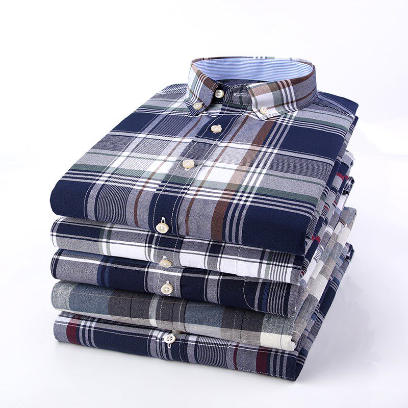 春秋季衬衫男长袖中青年纯色爸爸全棉休闲男款牛津纺条纹衬衣