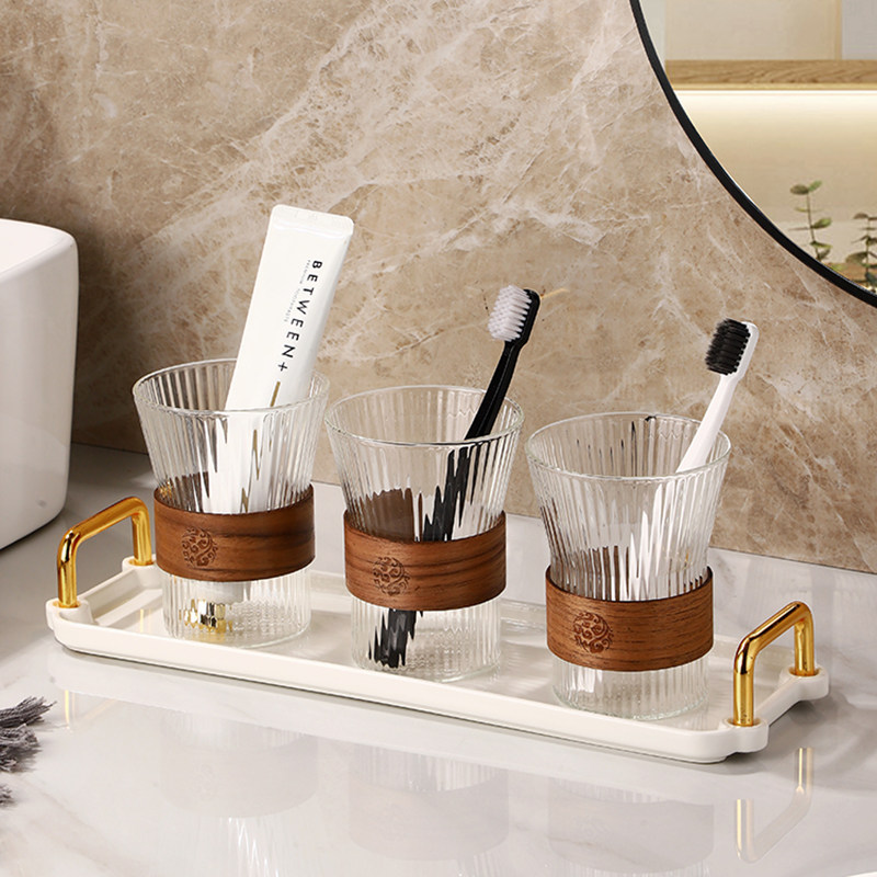 高颜值网红款刷牙杯家用玻璃漱口杯情侣卫生间牙刷杯子置物架套装