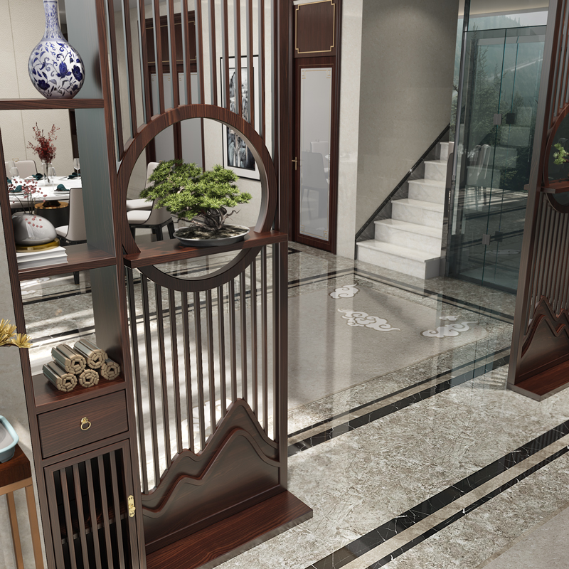 新中式实木屏风隔断柜客厅月洞门月亮门拱门花格办公茶室玄关入户