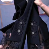 南韩弹力九分微喇裤 小西 2024年夏季 重工立体花蕾丝拼接边时K装 裤