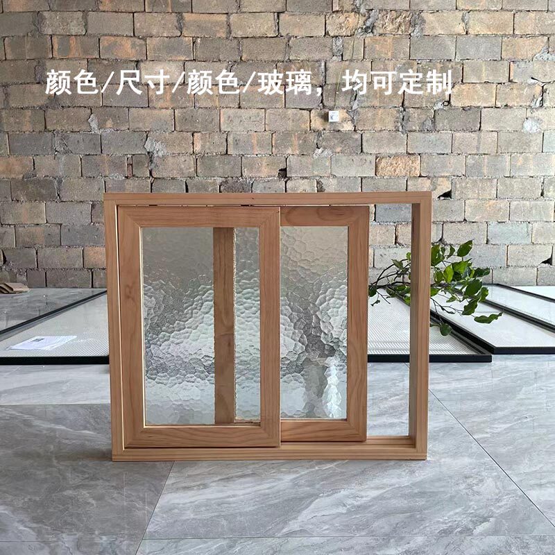 定制木窗左右推拉窗原q木风左右折叠木窗奶茶店玻璃推拉窗商铺木