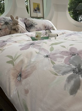 少女心紫色美式田园碎花纯棉磨毛四件套全棉被套秋冬加厚保暖床单