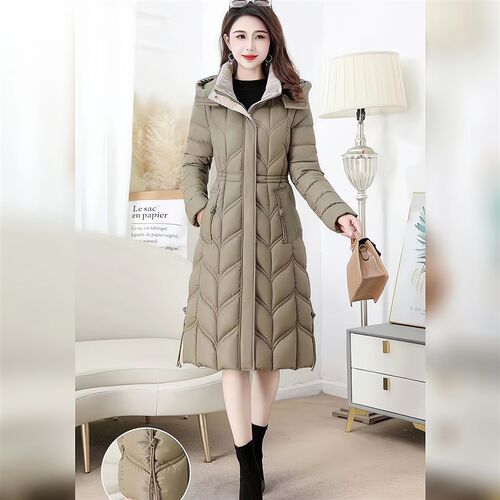 2024年冬季新款妈妈装加厚保暖长款免洗羽绒P棉服女士时尚连帽棉