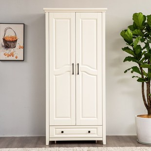 两门衣柜二门衣橱美式现代简约奶油风白色纯实木原木平开门柜子