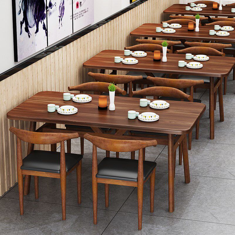 快餐店桌椅组合餐厅面馆早餐店经济E型饭桌酒店商用餐饮长方形桌