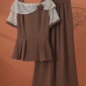 蕾丝拼接荷叶边套装 女夏季 2A025新款 时尚 洋气减龄女士阔腿裤 两件