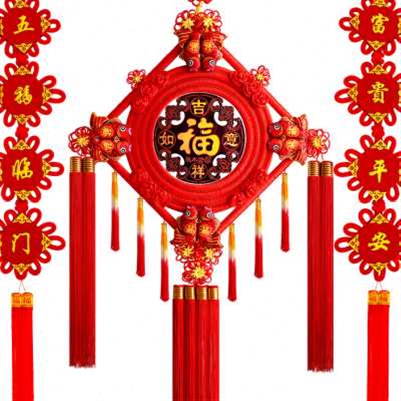 新款中国结挂件客厅大号桃木福字对联挂饰玄关喜庆乔迁新年壁挂装