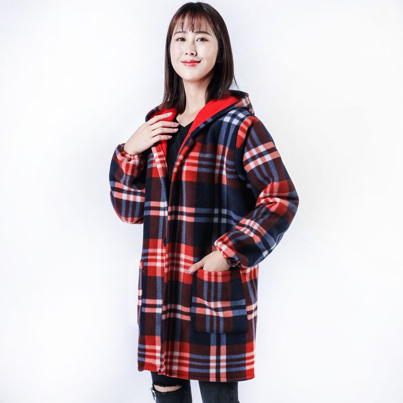 剪毛绒罩衣成人长袖加绒加厚护衣时尚工作服厨房围裙女反穿衣秋冬
