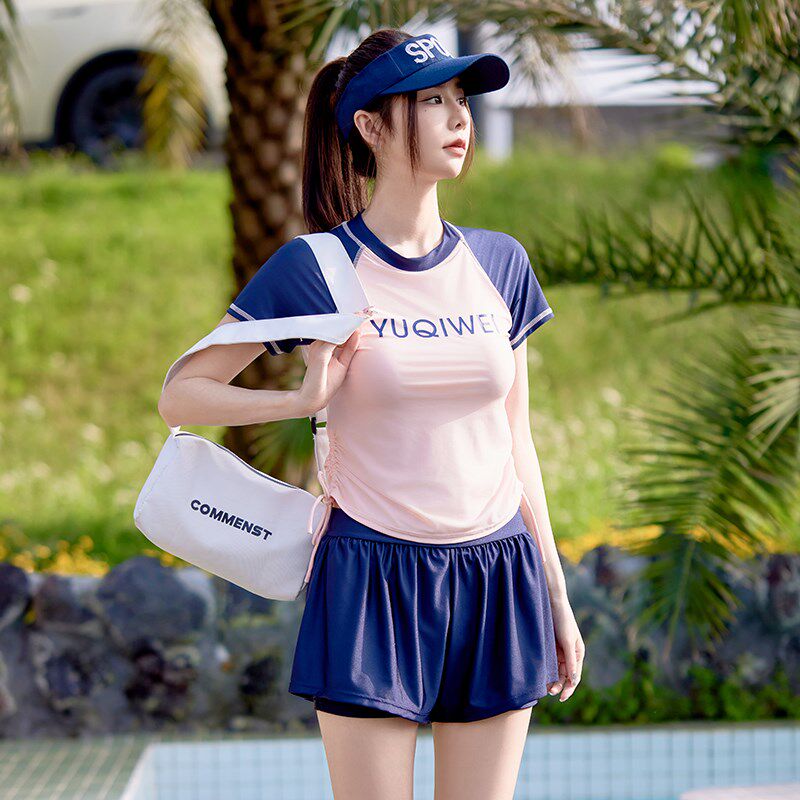 分体泳衣大码胖妹妹保守平角运动微胖女孩学生分体式温泉游泳衣女