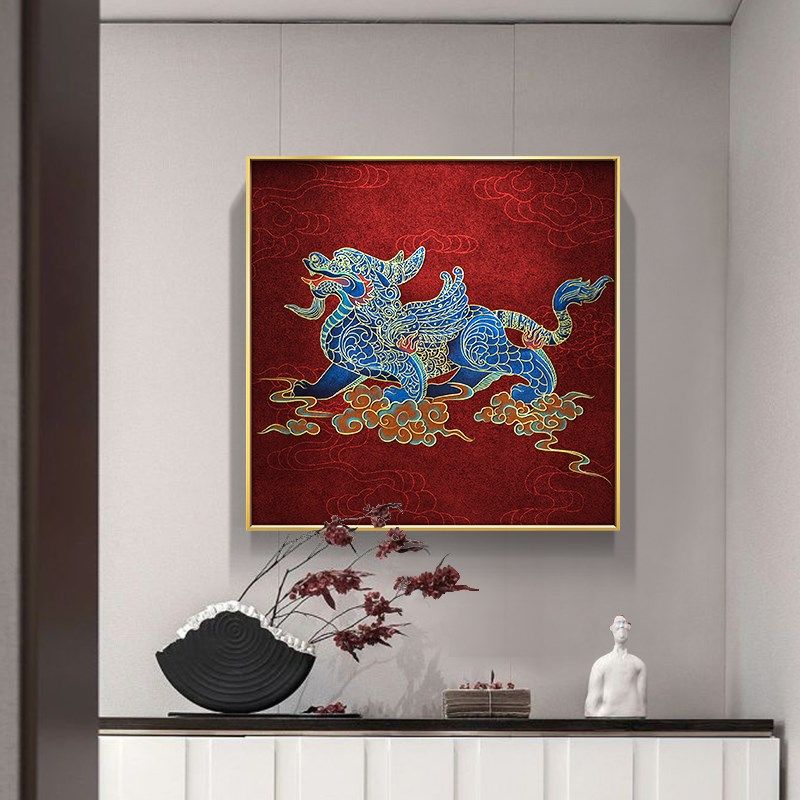 貔貅八方来财玄关入户立体金箔装饰画寓意好的手绘壁画高档挂画