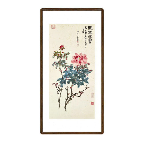 牡丹花挂画水墨画中式客厅装饰画玄关过道吉祥壁画张大千宜富当贵
