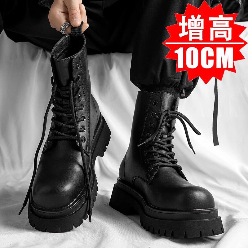 2024春季新款厚底隐形内增高10cm8cm6cm马P丁靴男高帮美式工装靴