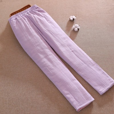 纯棉花家居裤女士双层纱加厚居家宽松保暖裤可外穿睡裤长裤秋冬季