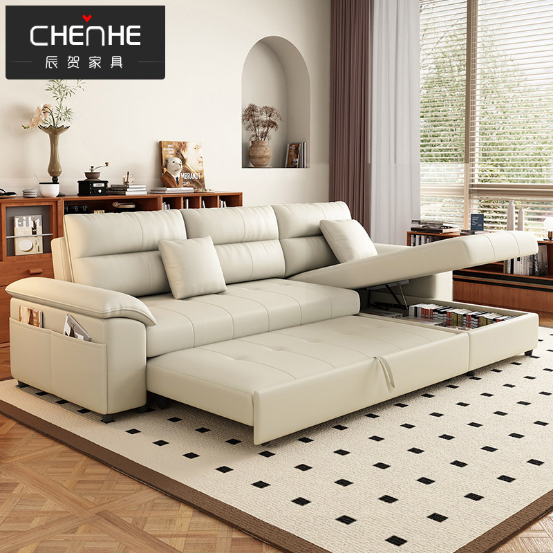 中古风沙发床折叠两用2024新z款客厅小户型贵妃伸缩推抽拉可以当