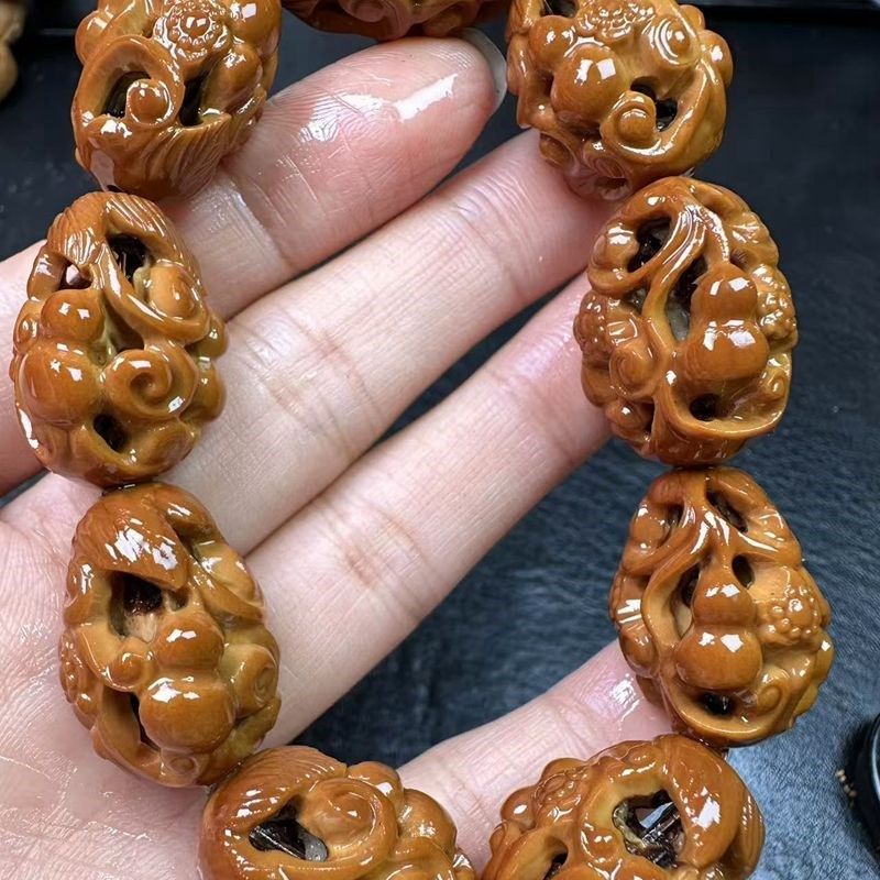 橄榄核雕刻镂空文玩橄榄核手B串男士葫芦橄榄胡福禄手串手链