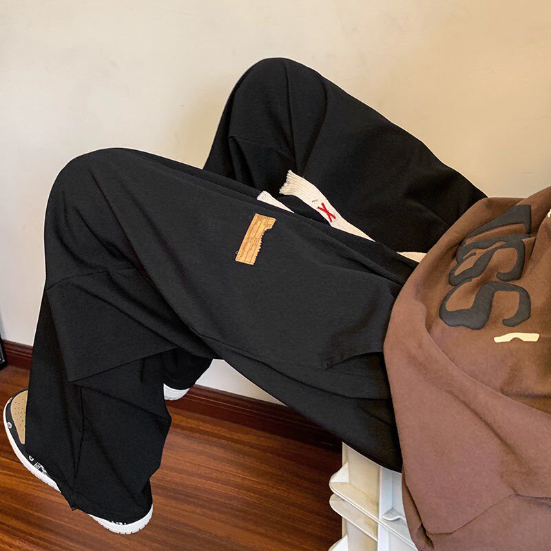 日系薄款亚麻裤男士秋季新款垂坠感高级感青少年运动直筒阔腿长裤