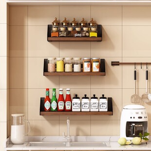 墙上置物架免打孔木板壁挂隔板厨房F墙壁挂式调料多功能收纳储物