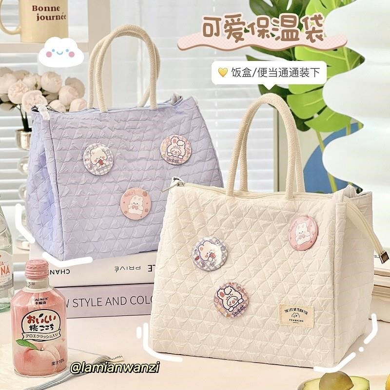 简约可爱饭盒包便当收纳包保温袋女生上班族学生午餐盒手提袋饭兜