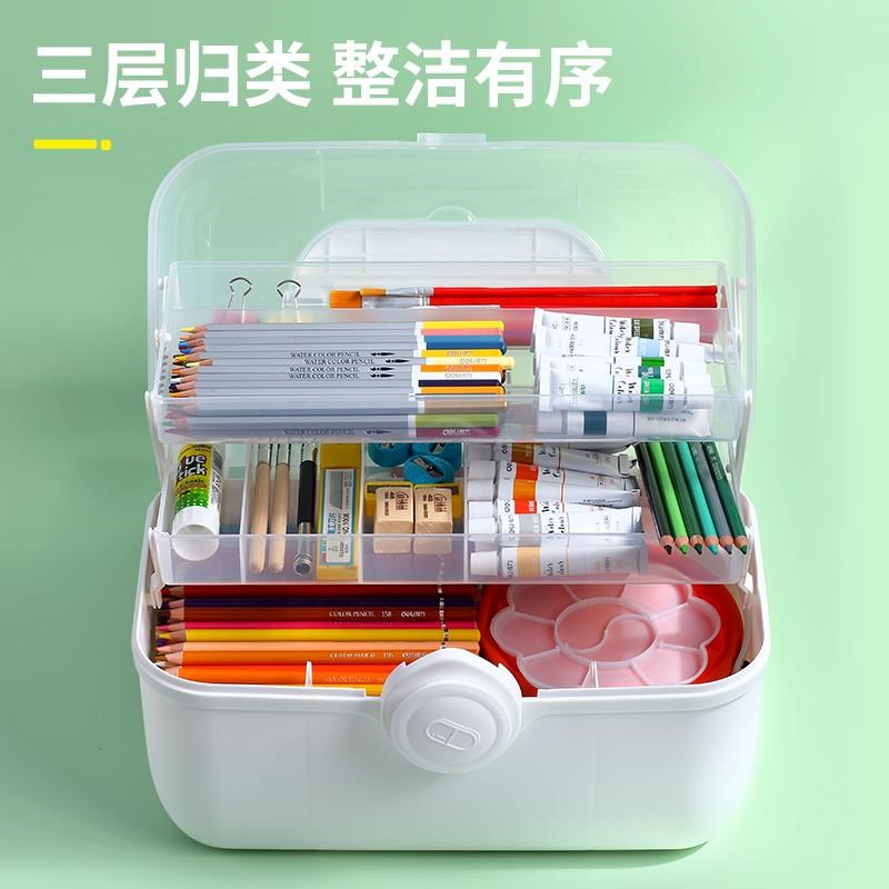 家用三层手提式绘画画美术工具箱美术生小学生收纳箱多层塑料